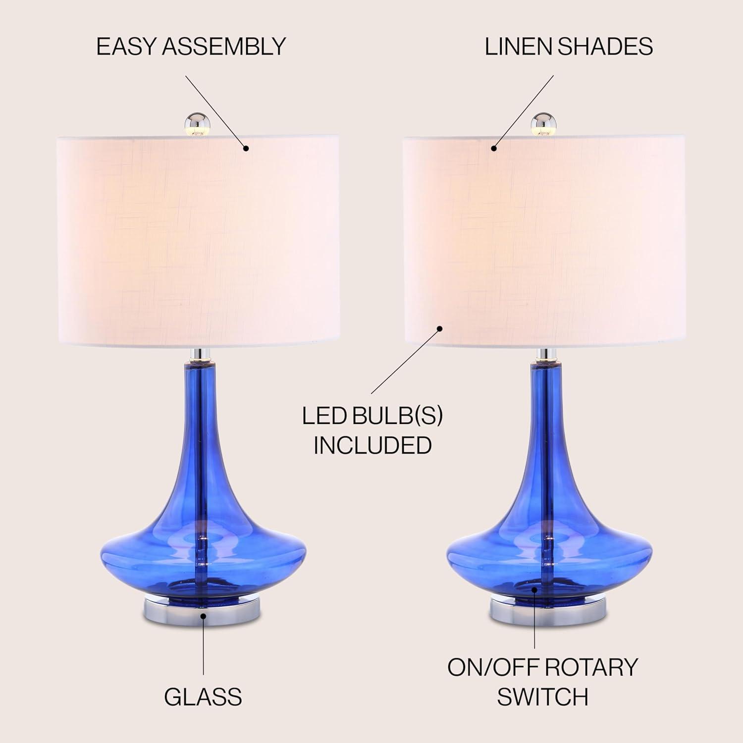JONATHAN Y JYL1081D-SET2 Cecile 25.5" Glass Teardrop LED Table Lamp, Contemporary, Transitional for living room, dinning room, bedroom, office Bulb Included, Cobalt/Chrome (Set of 2)