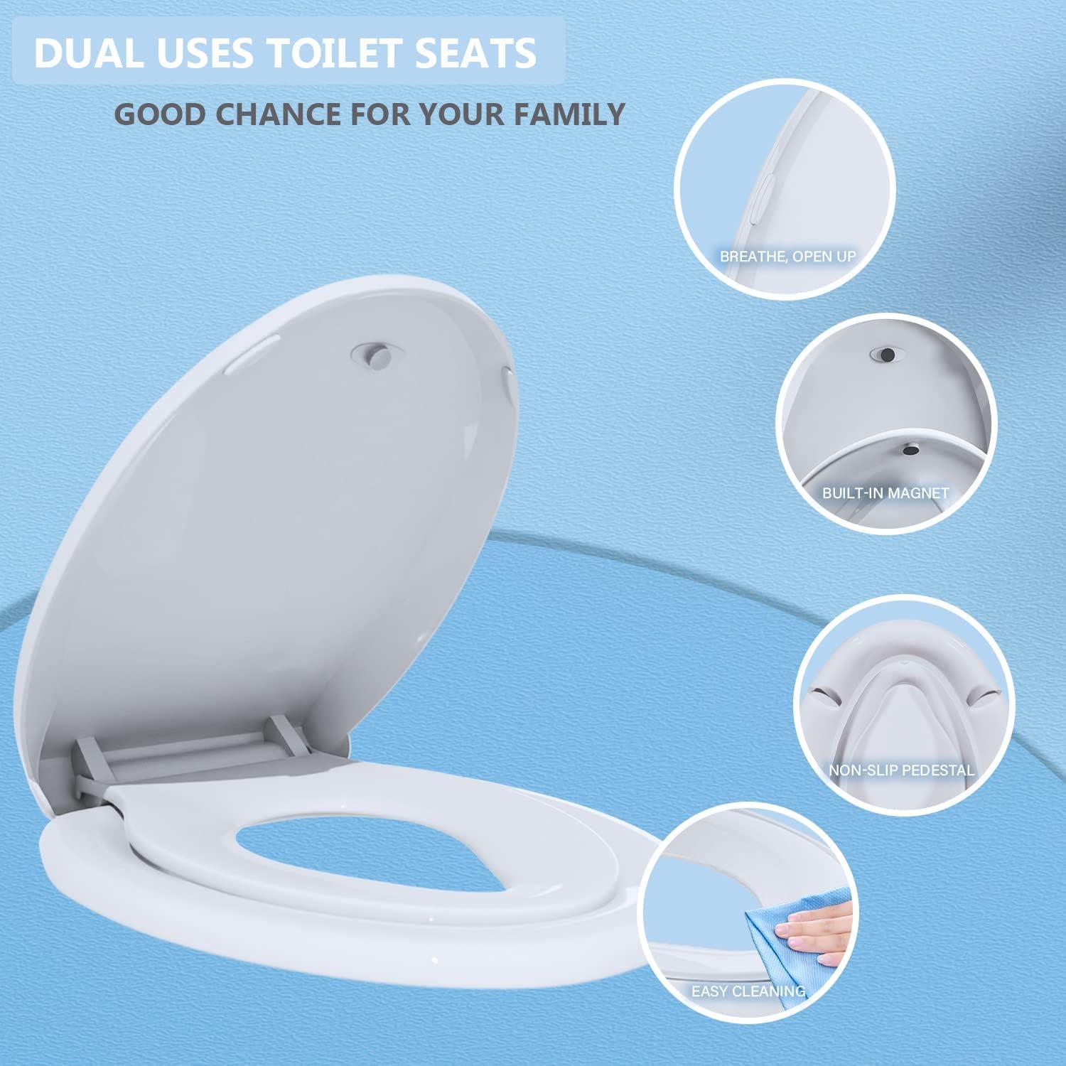 White Elongated Soft Close Potty Training Toilet Seat