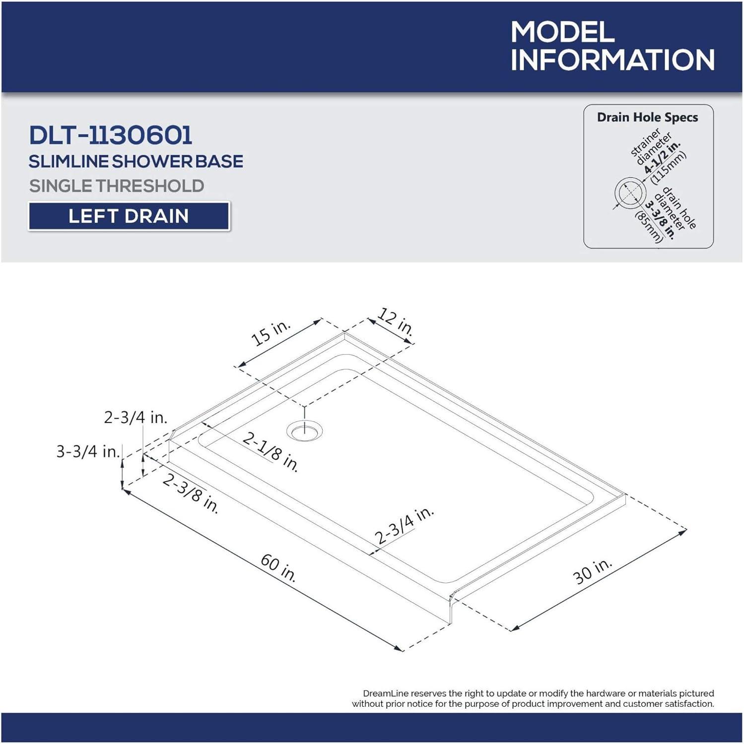 Qwall Wall Kit in White 30" D x 60" W x 76 3/4" H Left Drain Acrylic Shower Base