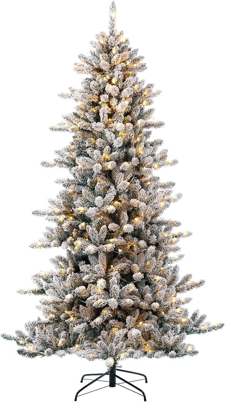 7.5ft Snow Flocked Fir Christmas Tree with Warm White Lights