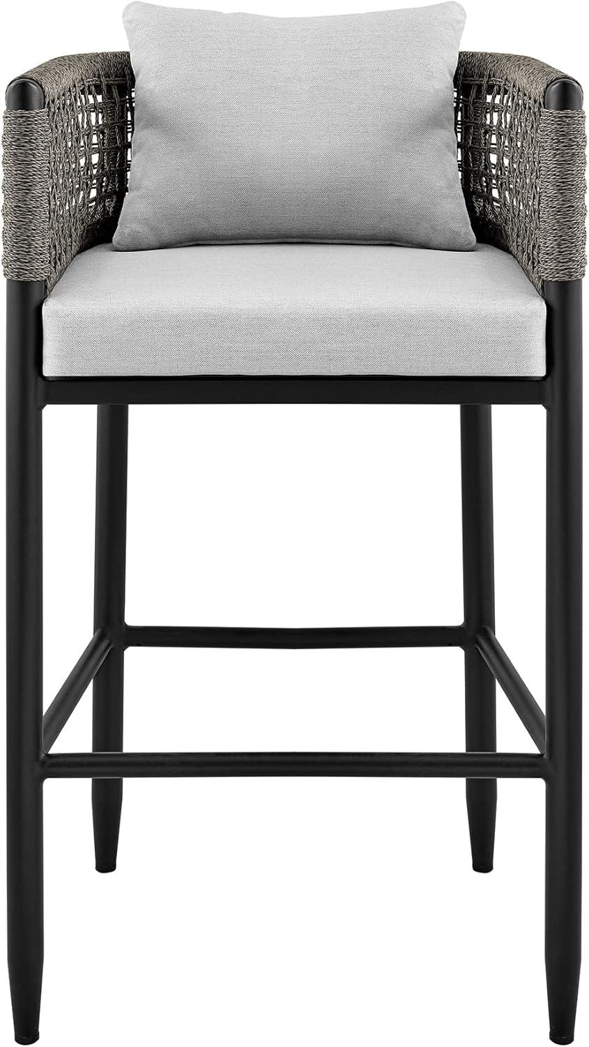 Felicia Black Aluminum Outdoor Counter Chair with Gray Cushions