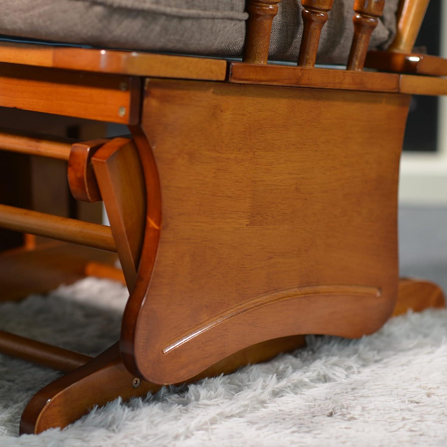 Anti-Pinch Hand Glider Chair for Nursery with Ottoman, Resistant Rubber Wood Glider Rocking Chair Sets for Nursing, Relaxing, Living Room, Bedroom, Antique Brown