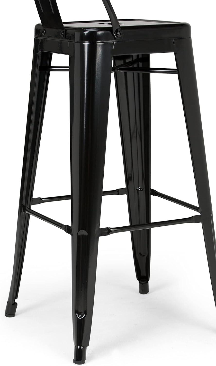 Rayne Industrial Black Metal Bar Stool with Curved Back - Set of 2