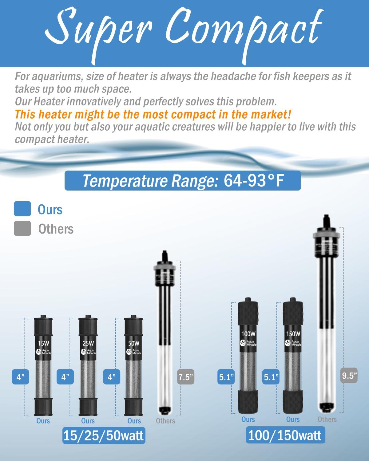 AquaMiracle Adjustable 100W Aquarium Heater Submersible Fish Tank Heater Super Short Aquarium Heater with LED Digital Display Thermostat, for Tanks 10-20 Gallons