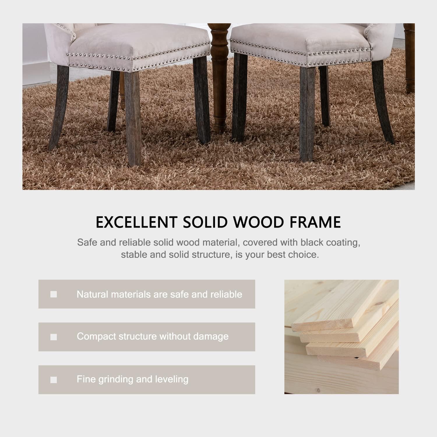 BELLEZE Upholstered Dining Chairs Set of 2, Velvet Luxury Dining Room Chairs with Button Back, Nailhead Trim, Pull-ring, Solid Wood Legs for Kitchen, Living Room, Restaurant - Chandler (Beige)