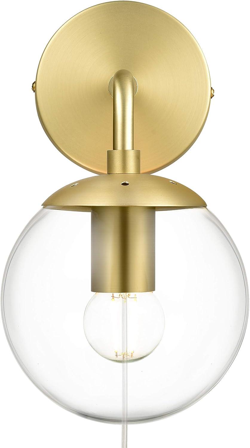 Greta Globe 8'' Brushed Brass Wall Sconce with Clear Glass Shade