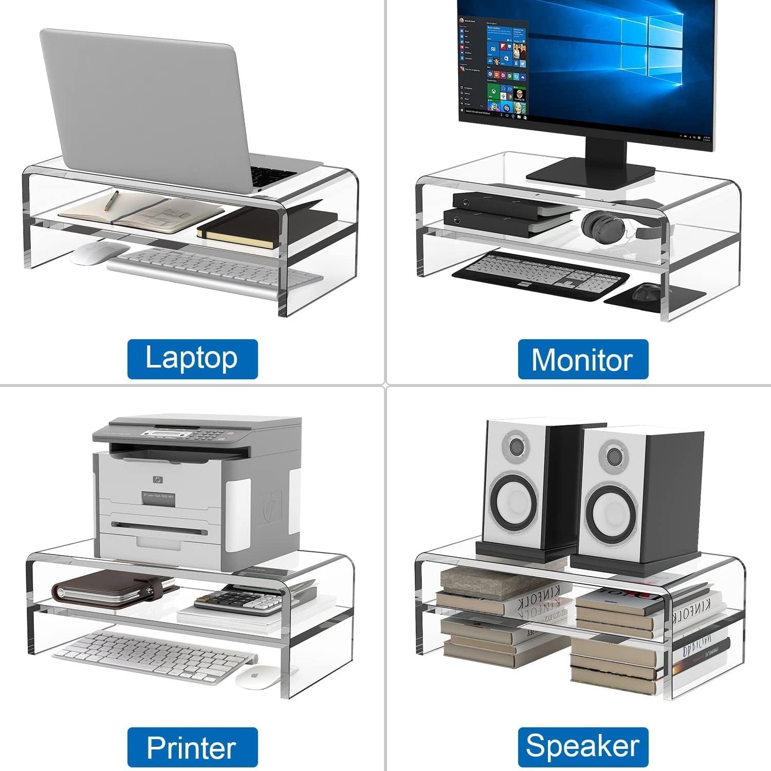 Clear Acrylic 2-Tier Monitor Stand Riser with Storage