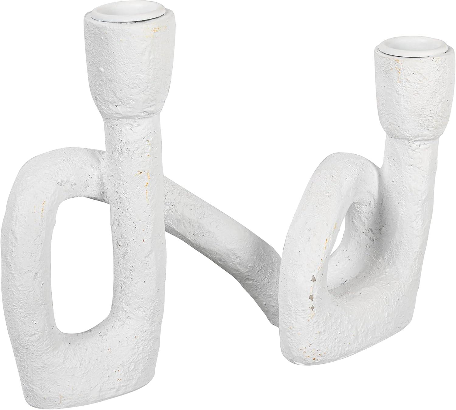 Bloomingville Modern Sculptural Double Taper Candle Holder, White