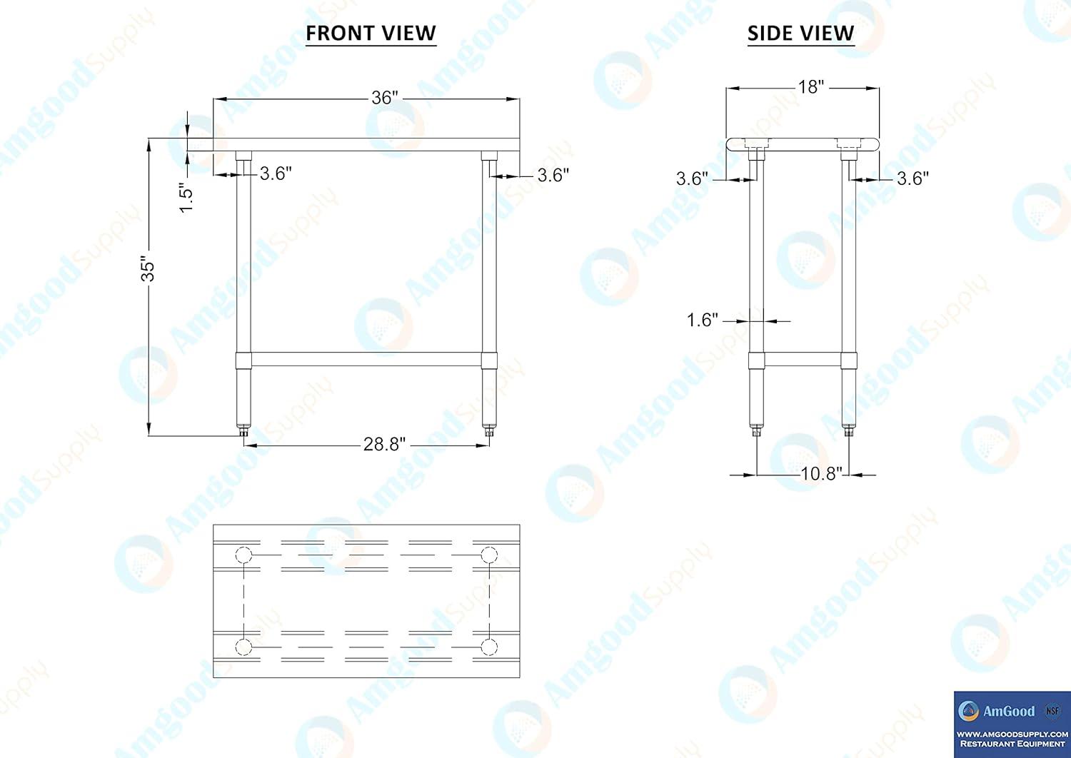 Stainless Steel Work Table with Undershelf. Metal Prep Table. NSF - Certified