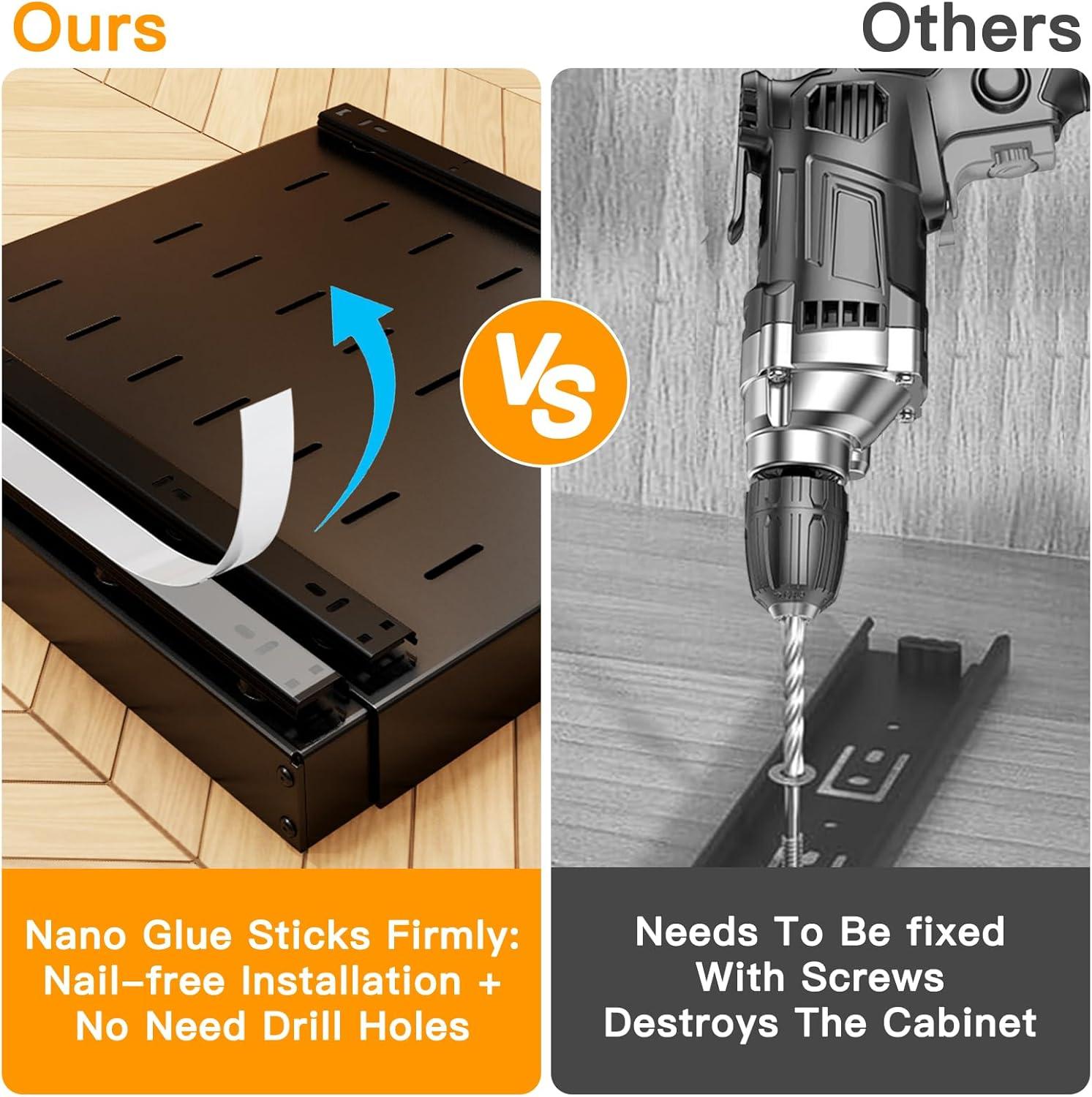 Pull Out Cabinet Organizer 2 pack,Expandable (12.6"-20.4") Pull Out Drawers for Cabinets, Slide Out Cabinet Organizers with Adhesive Nano Film for Kitchen Cabinet Organization