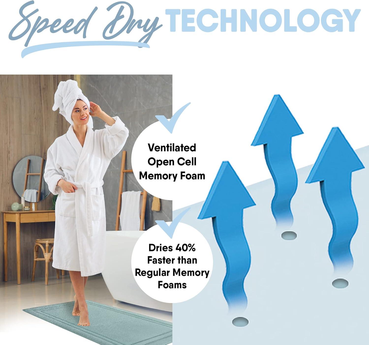 24"x58" MICRODRY SoftLux Racetrack Twist Memory Foam Bath Mat with Skid Resistant Base Aqua: Machine Washable, Plush Bathroom Runner