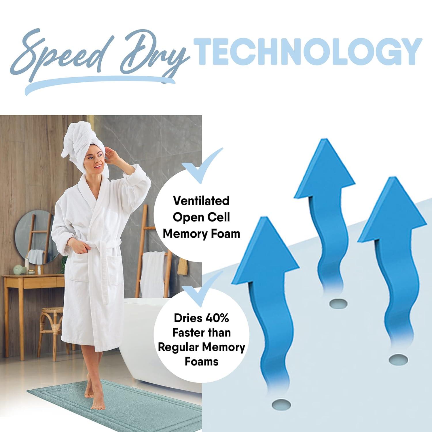 24"x58" MICRODRY SoftLux Racetrack Twist Memory Foam Bath Mat with Skid Resistant Base Aqua: Machine Washable, Plush Bathroom Runner