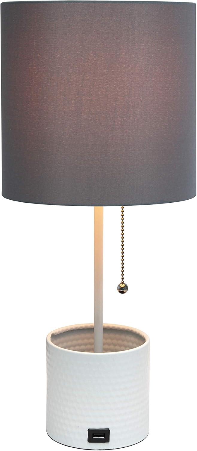Hammered Metal Organizer Table Lamp with USB Port & Pull Chain - Simple Designs: ETL Listed, No Assembly Required
