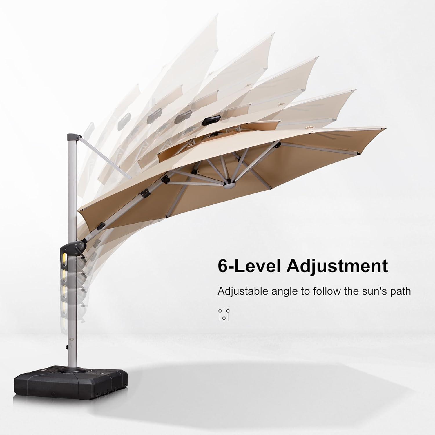 PURPLE LEAF 12-ft Aluminum Black Crank Cantilever Patio Umbrella with Lights