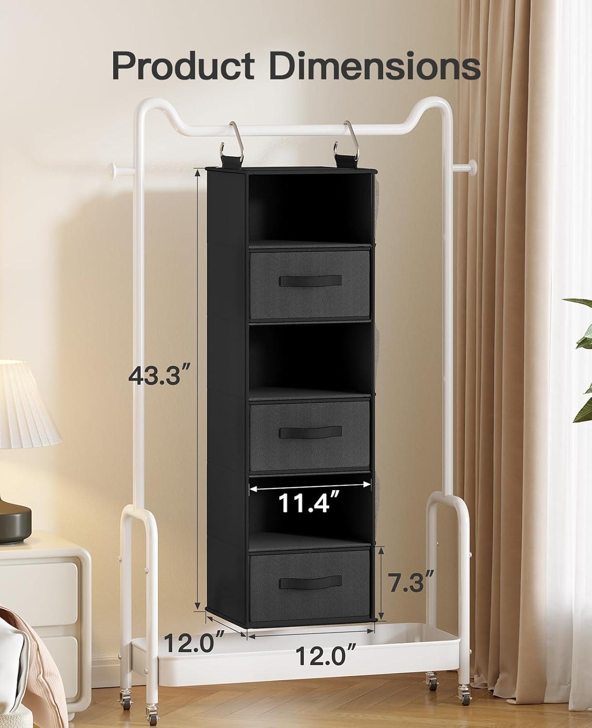Rebrilliant Hanging Closet Organizer 6-Shelf with 3 Removable Drawers & Side Pockets