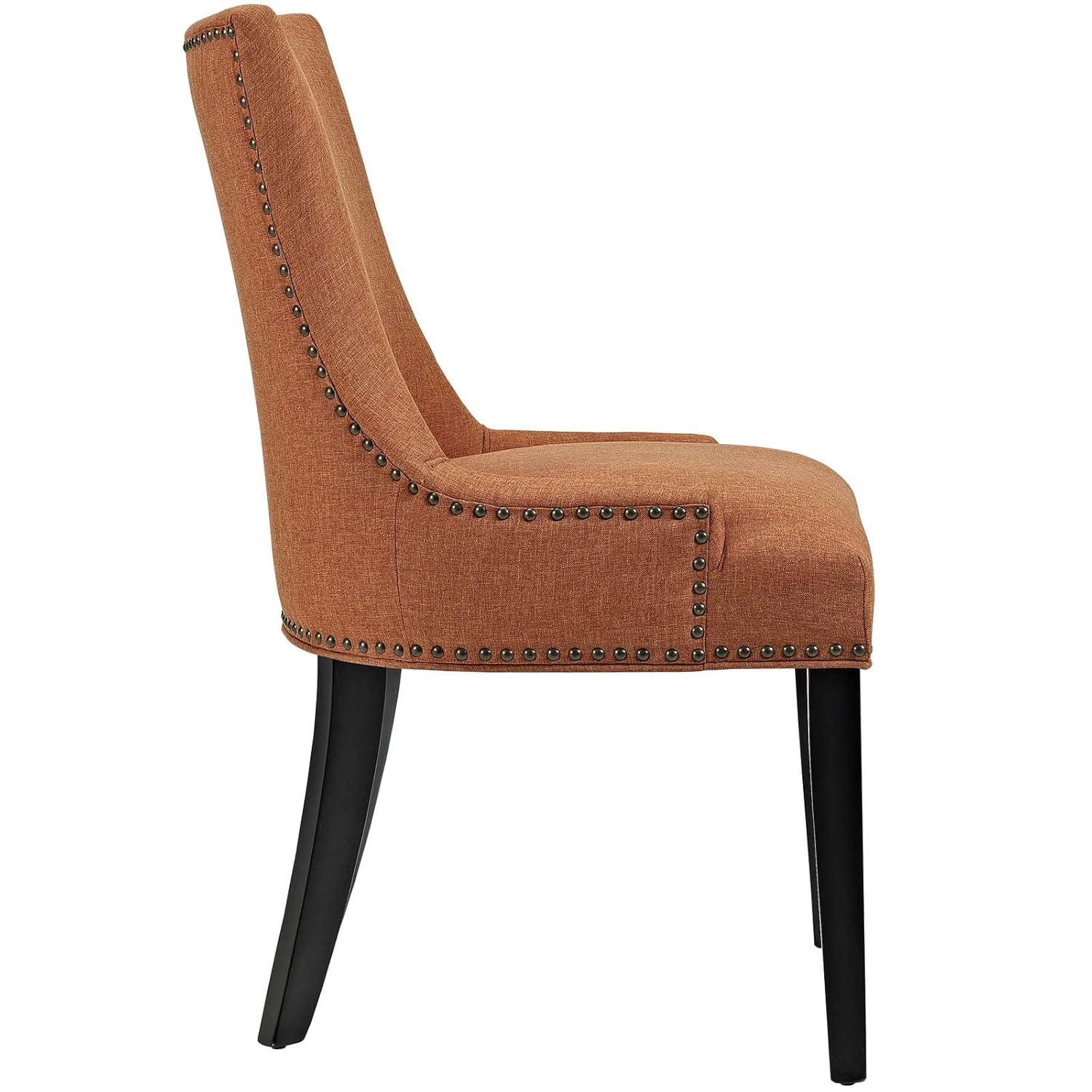 Orange Upholstered Leather and Wood Side Chair
