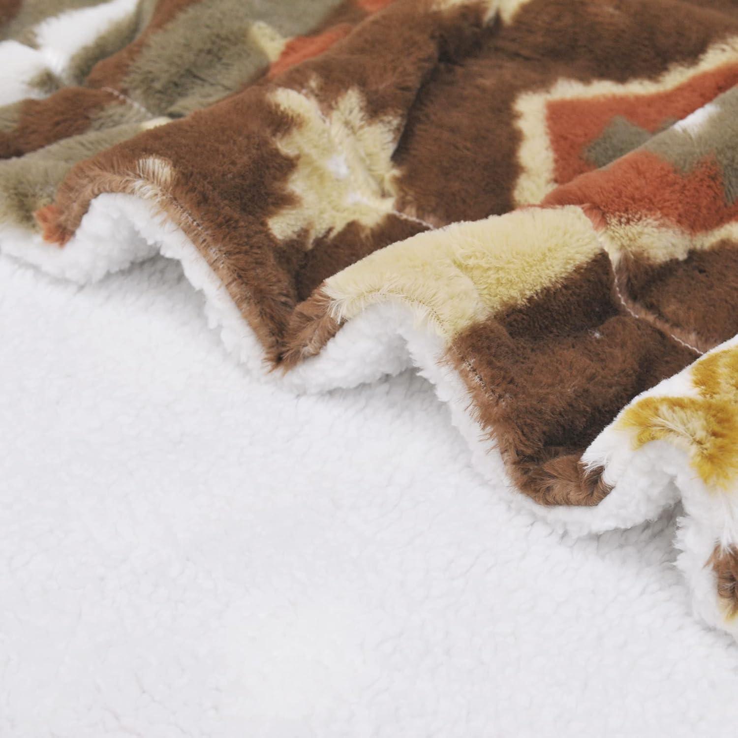 Home Soft Things Southwest Faux Fur Sherpa Throw - Coffee - 60" x 80" Jumbo