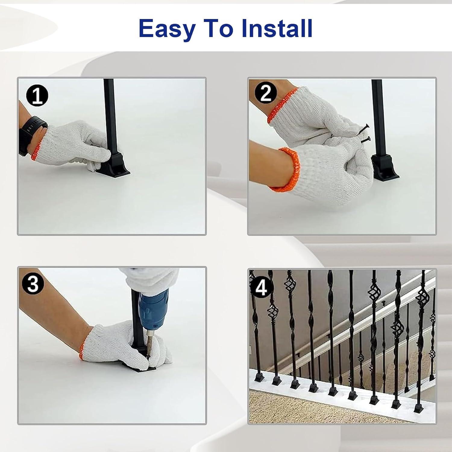 15 Pack Iron Balusters Square Hollow Stair Spindles 1/2" Metal Balusters with Iron Baluster Swivel Shoes for Staircase