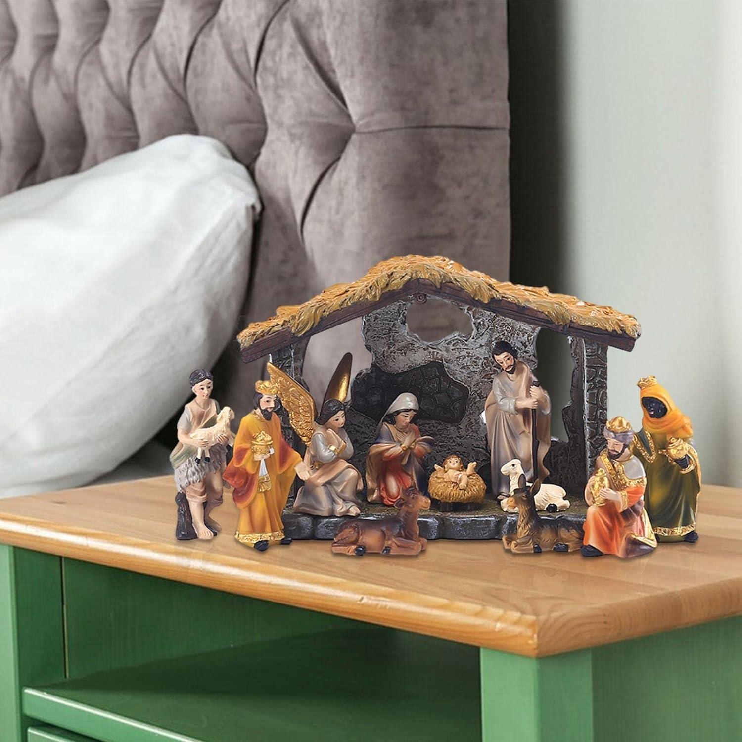 Multicolor Hand-Painted Resin Nativity Scene Table Ornament