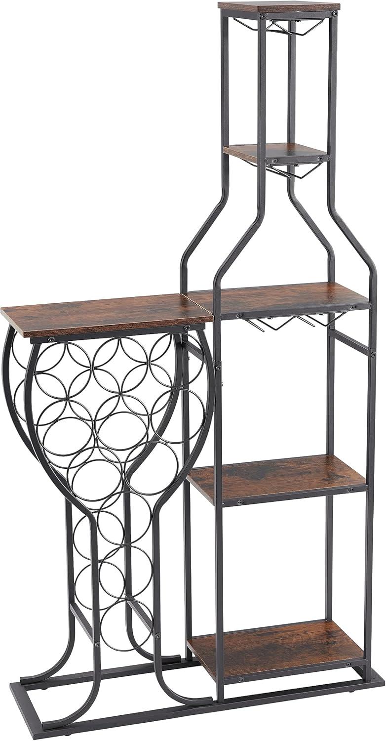 11 Bottle Wine Bakers Rack, 5 Tier Freestanding Wine Rack with Hanging Wine Glass Holder and Storage Shelves, Wine Storage Home Bar for Liquor and Wine Storagefor Kitchen, Dining Room