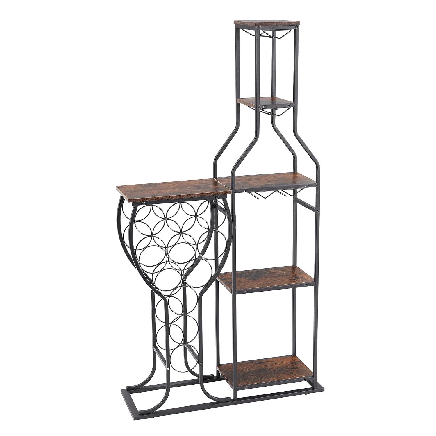 11 Bottle Wine Bakers Rack, 5 Tier Freestanding Wine Rack with Hanging Wine Glass Holder and Storage Shelves, Wine Storage Home Bar for Liquor and Wine Storagefor Kitchen, Dining Room