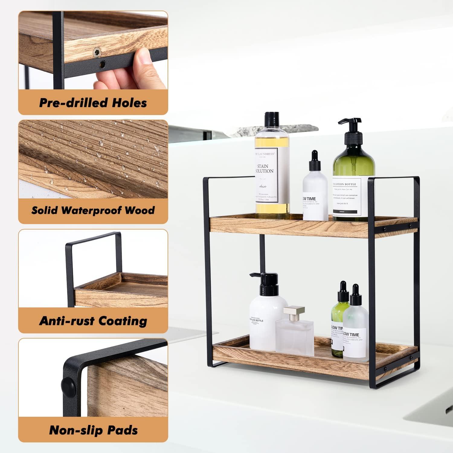 Brown Steel and Wood 2-Tier Countertop Organizer Shelf