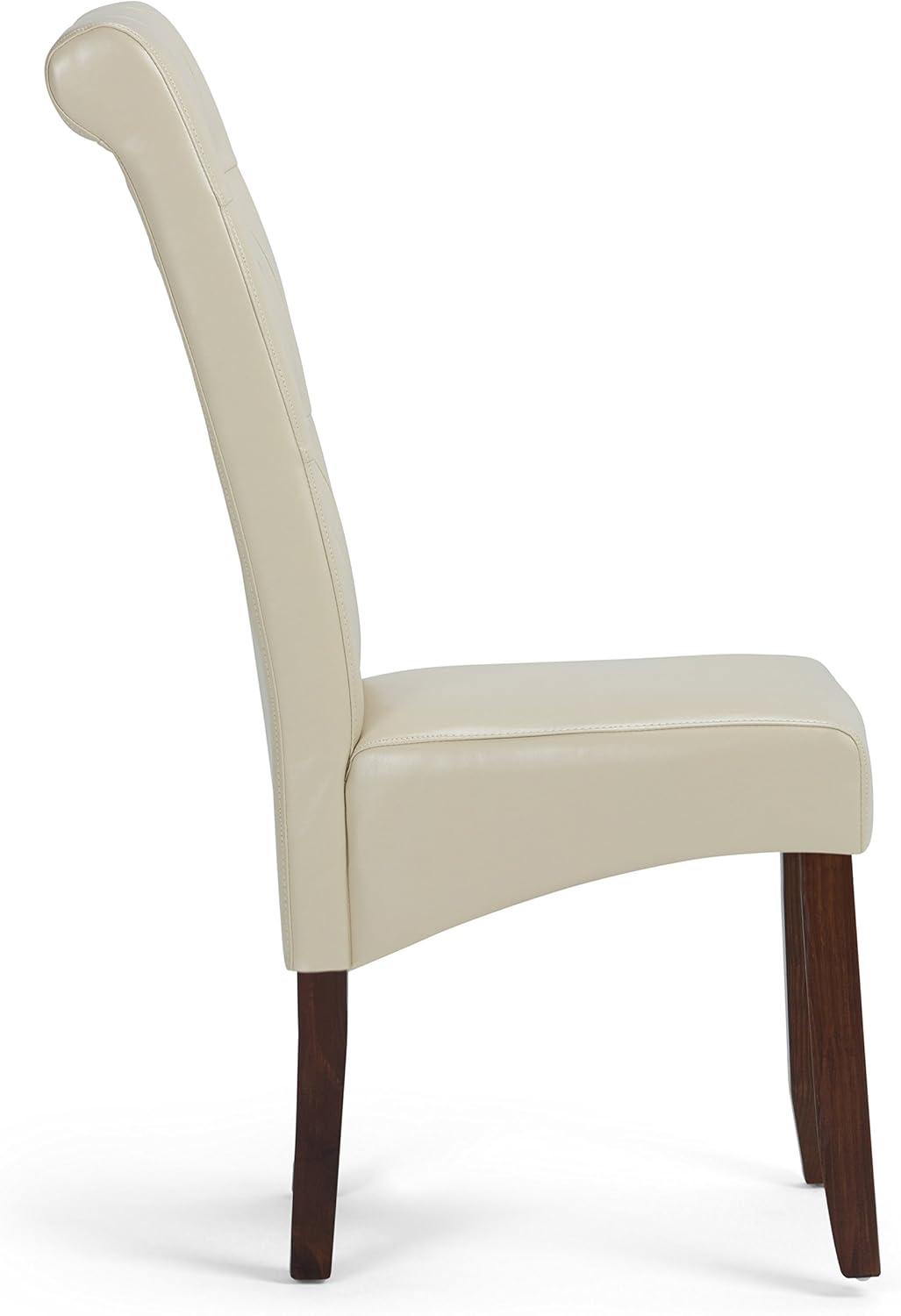 Satin Cream Faux Leather Upholstered Parsons Side Chair, High Back