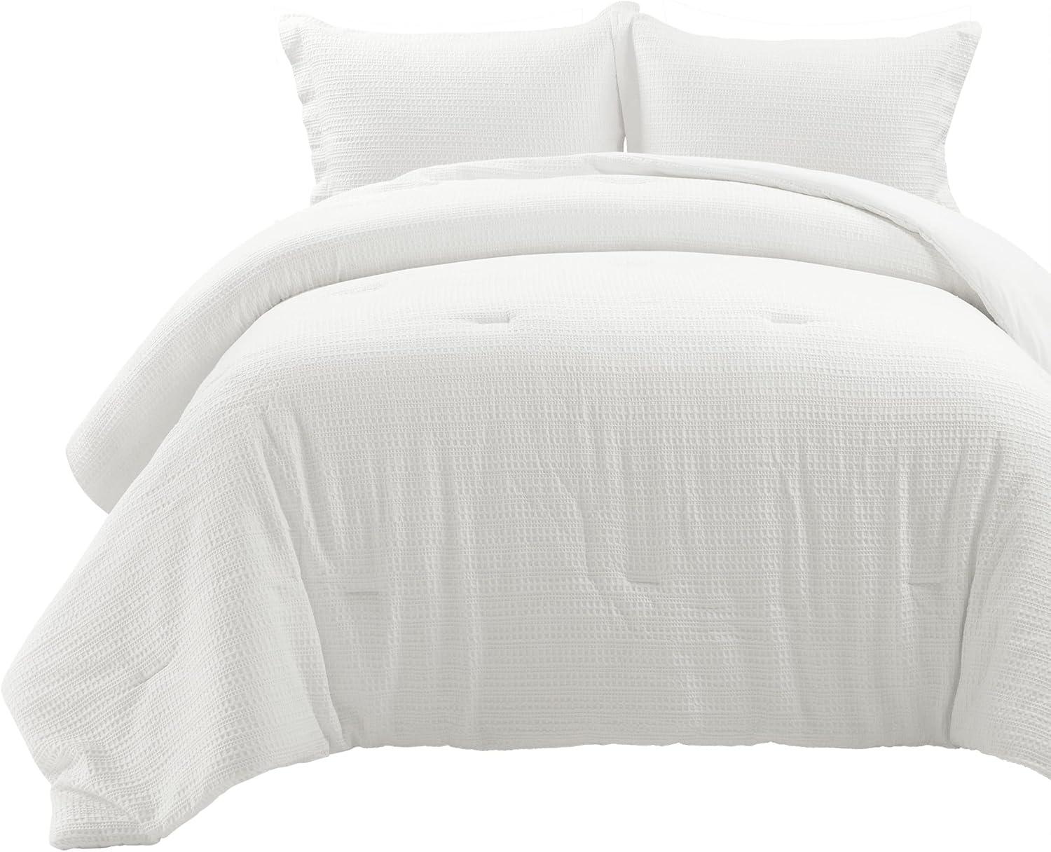 Comfort Canopy 3-Piece White Waffle Comforter Set, Full/Queen