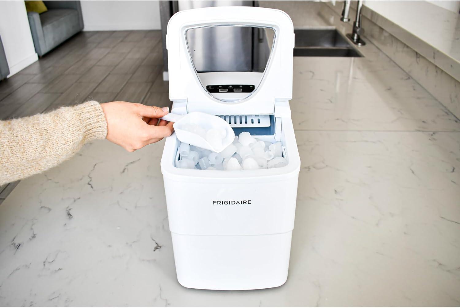 Frigidaire Ice Maker with 26 lbs. Capacity Countertop Stainless Steel Ice Maker with Transparent Window