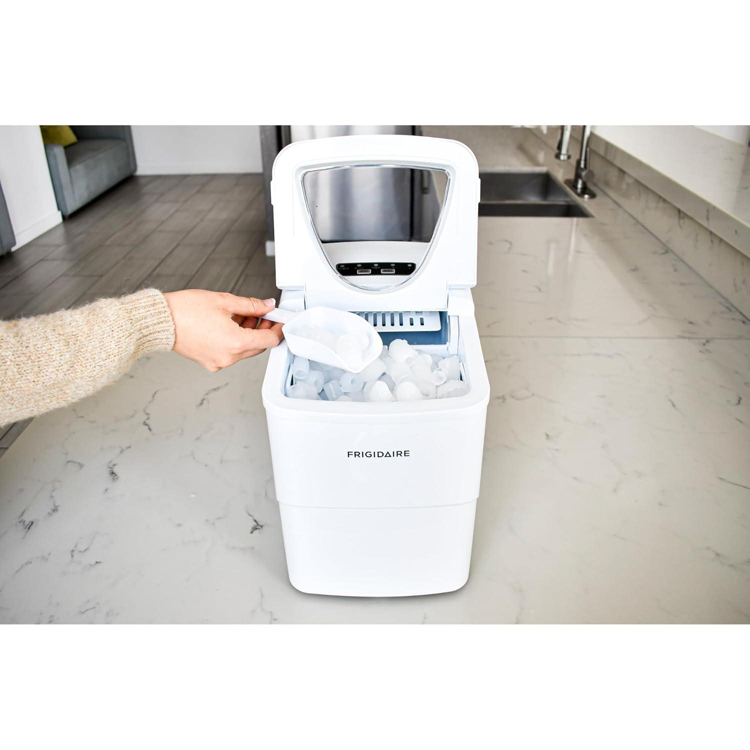 Frigidaire Ice Maker with 26 lbs. Capacity Countertop Stainless Steel Ice Maker with Transparent Window