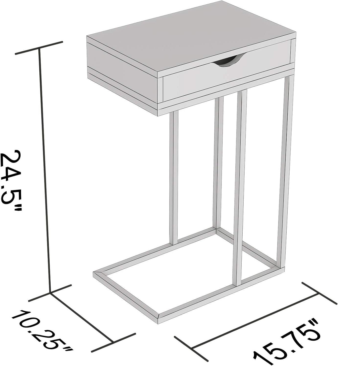 Modern Rectangular Grey Wood Black Metal End Table with Drawer