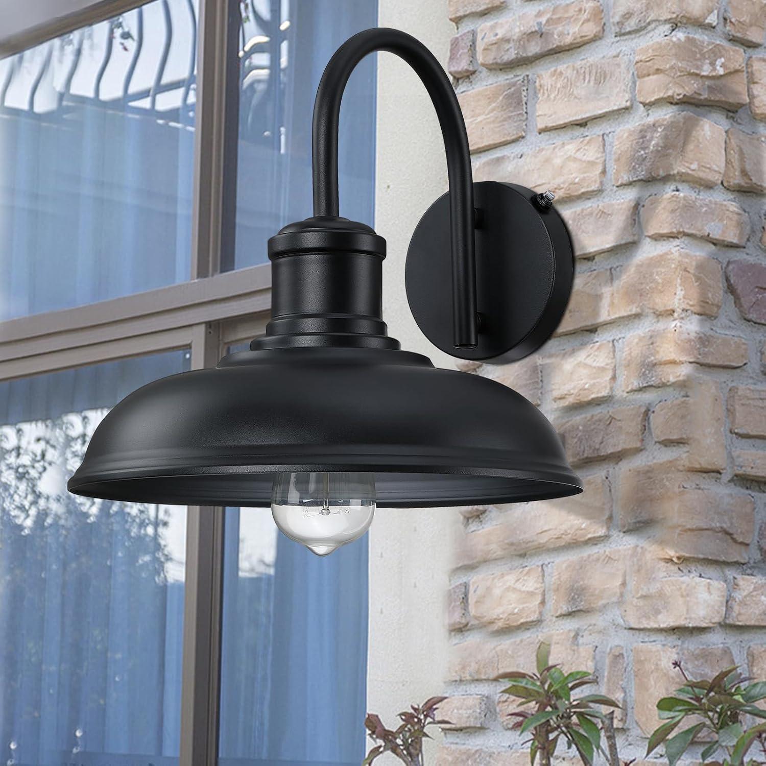 2 Pack Dusk to Dawn Outdoor Wall Lights,Farmhouse Gooseneck Barn Black