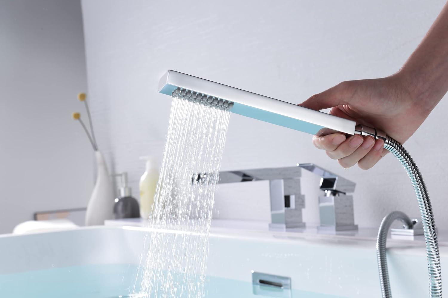 Bathtub Faucet Wall Mount with Handheld Shower, Waterfall Bath Tub Faucet Filler, Bathtub Faucet Set