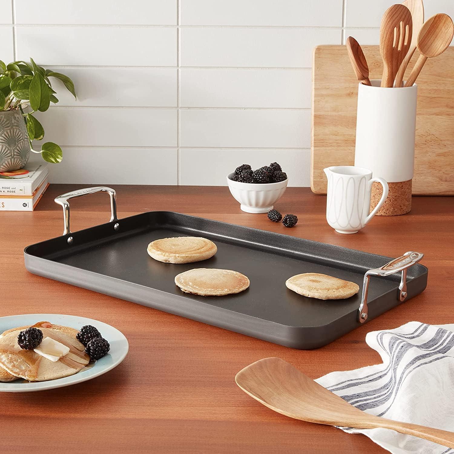 Extra-Large Black Nonstick Double Burner Griddle with Stainless Steel Handles