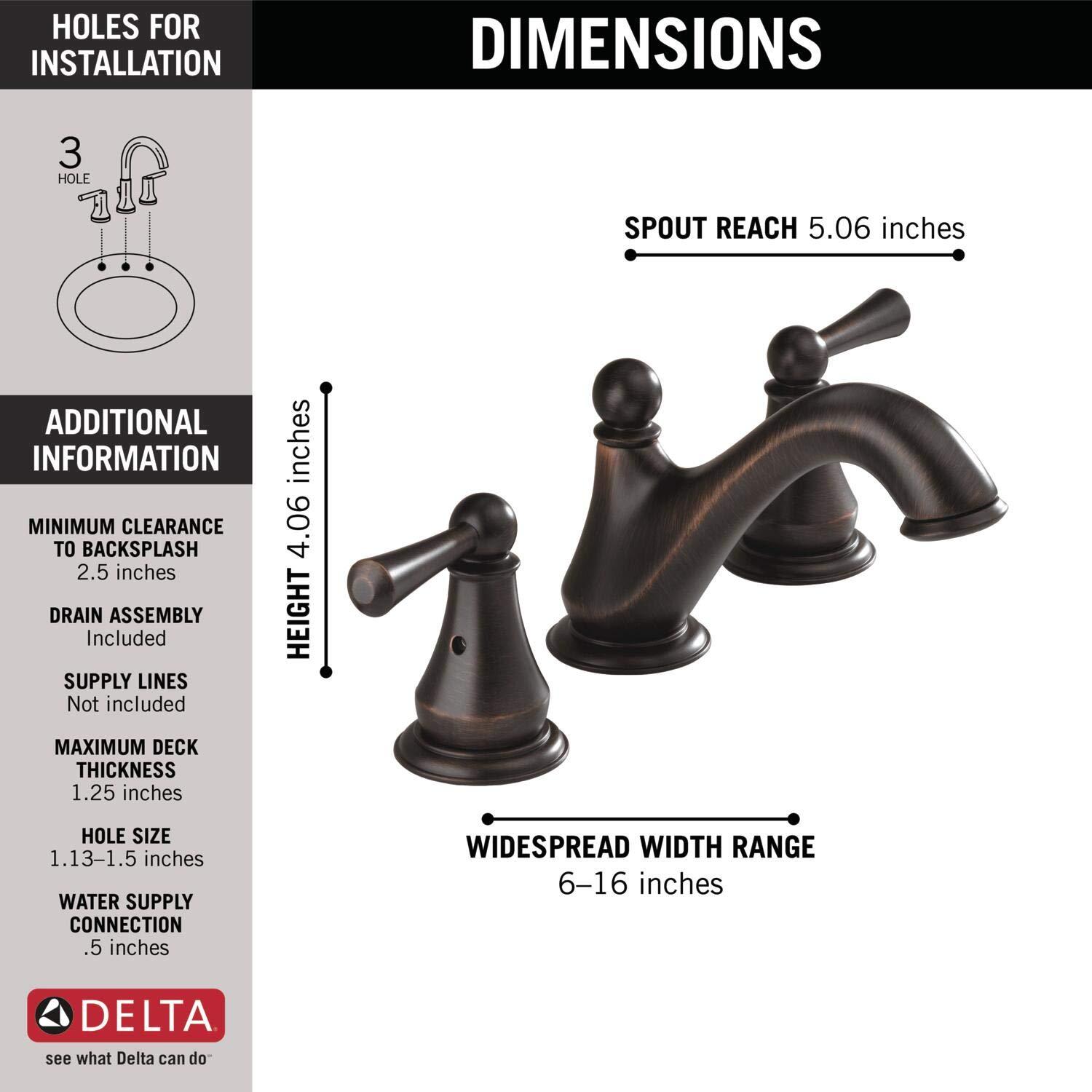 Delta Haywood Widespread Bathroom Faucet 3 Hole, 2-handle Bathroom Sink Faucet with Drain Assembly 35999LF-SS