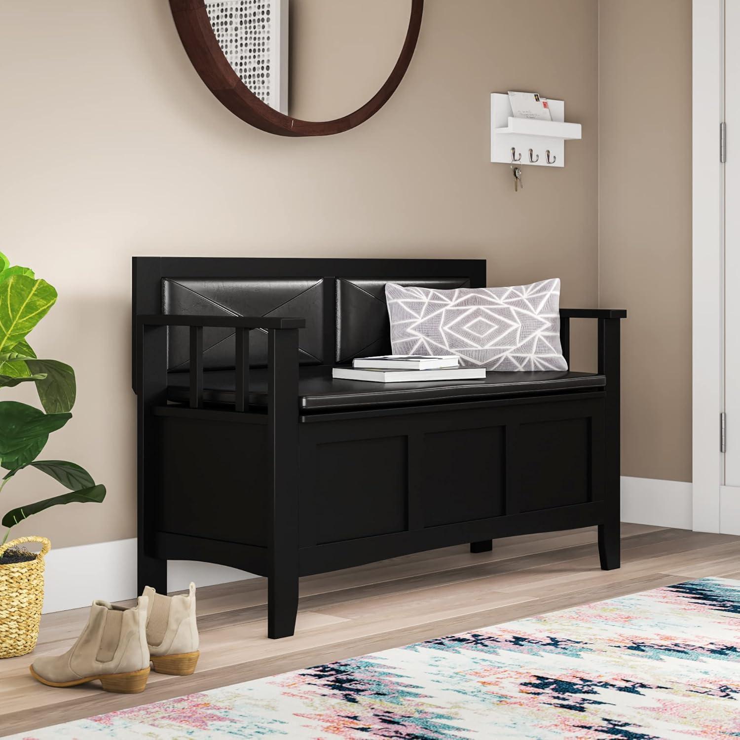 Carlton 44.5'' Black Faux Leather & Ash Wood Storage Bench