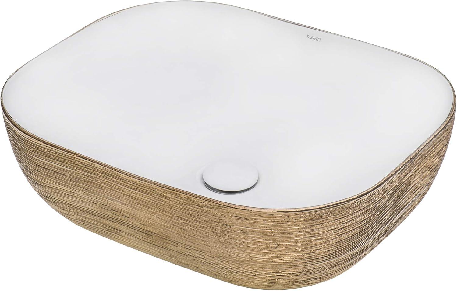 Ruvati 20 x 16 inch Bathroom Vessel Sink Gold Decorative Art Above Vanity Counter White Ceramic