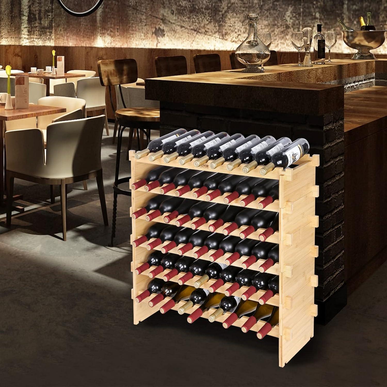 Natural Bamboo 72-Bottle Stackable Modular Wine Rack