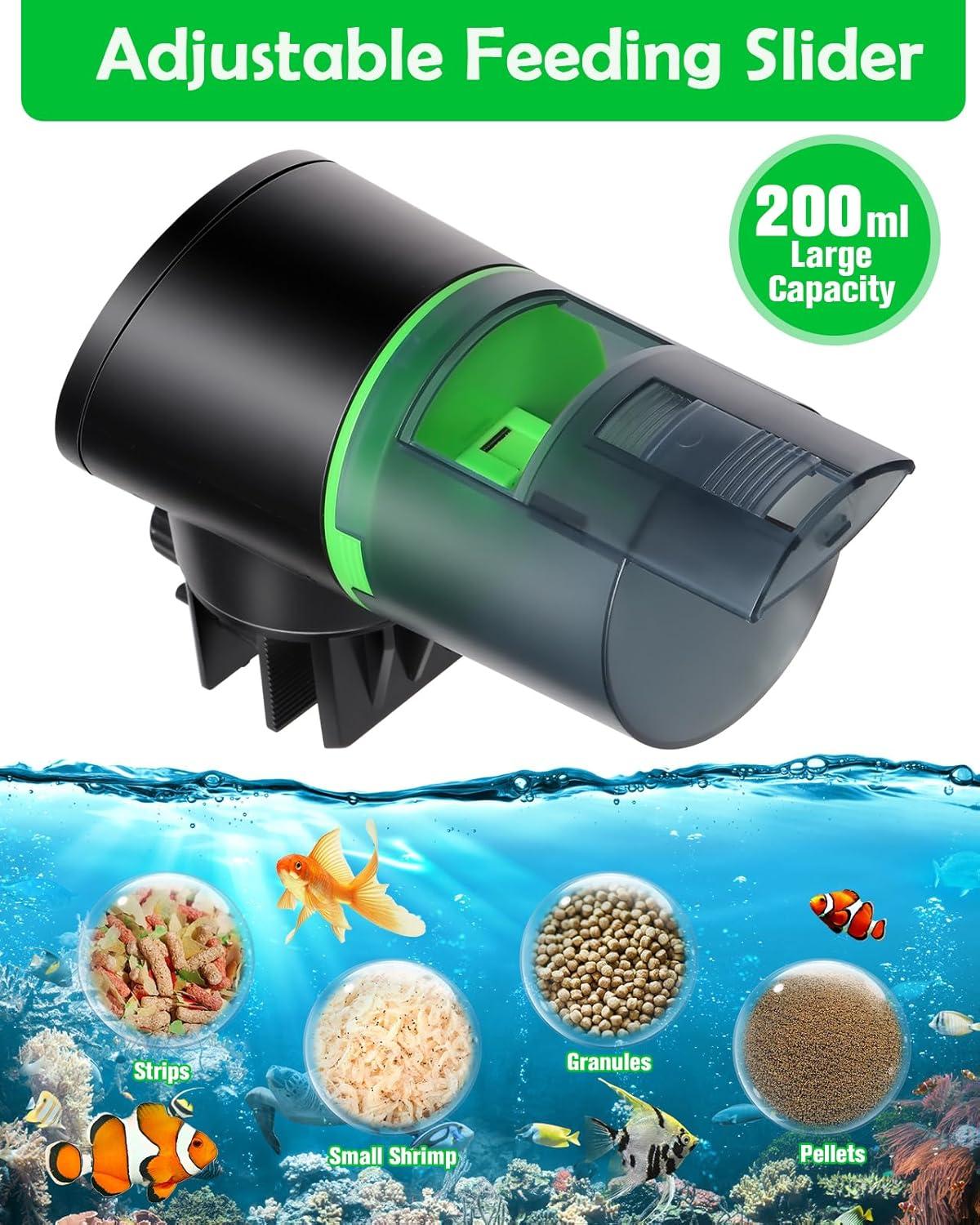 Petbank Automatic Fish Feeder for Aquarium, Auto Fish Food Dispenser with Timer, USB Charging, Green
