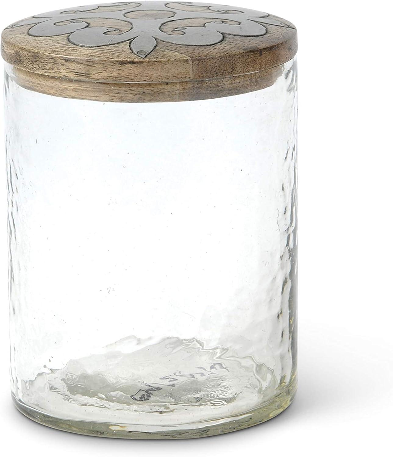 Clear Glass Jar with Mango Wood and Metal Inlay Lid