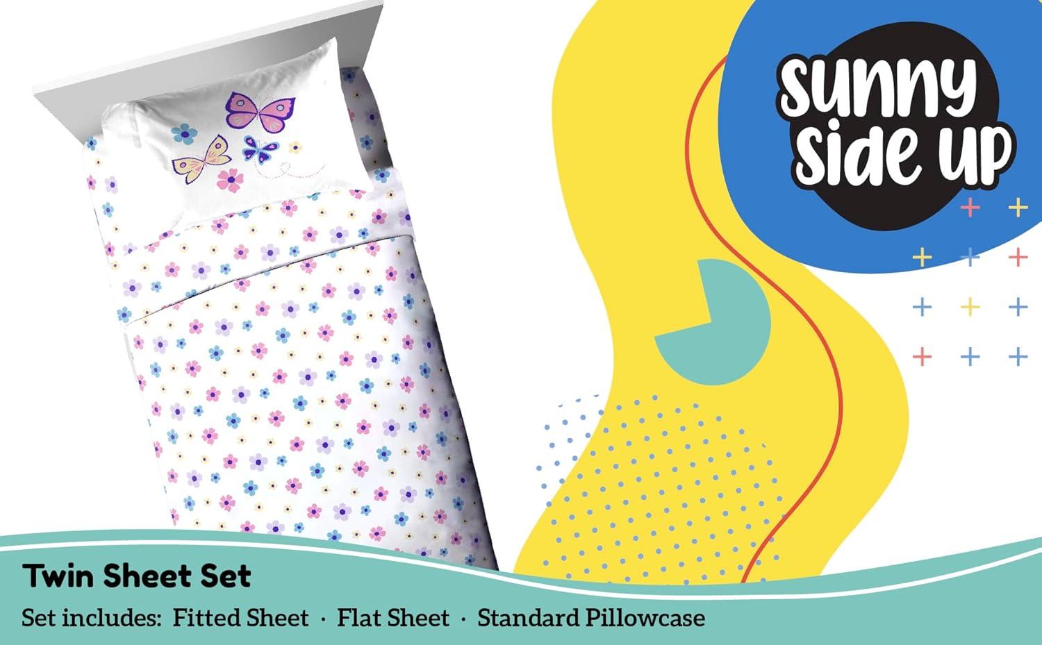 Sunny Side Up Flutter 3 Piece Twin Size Sheet Set