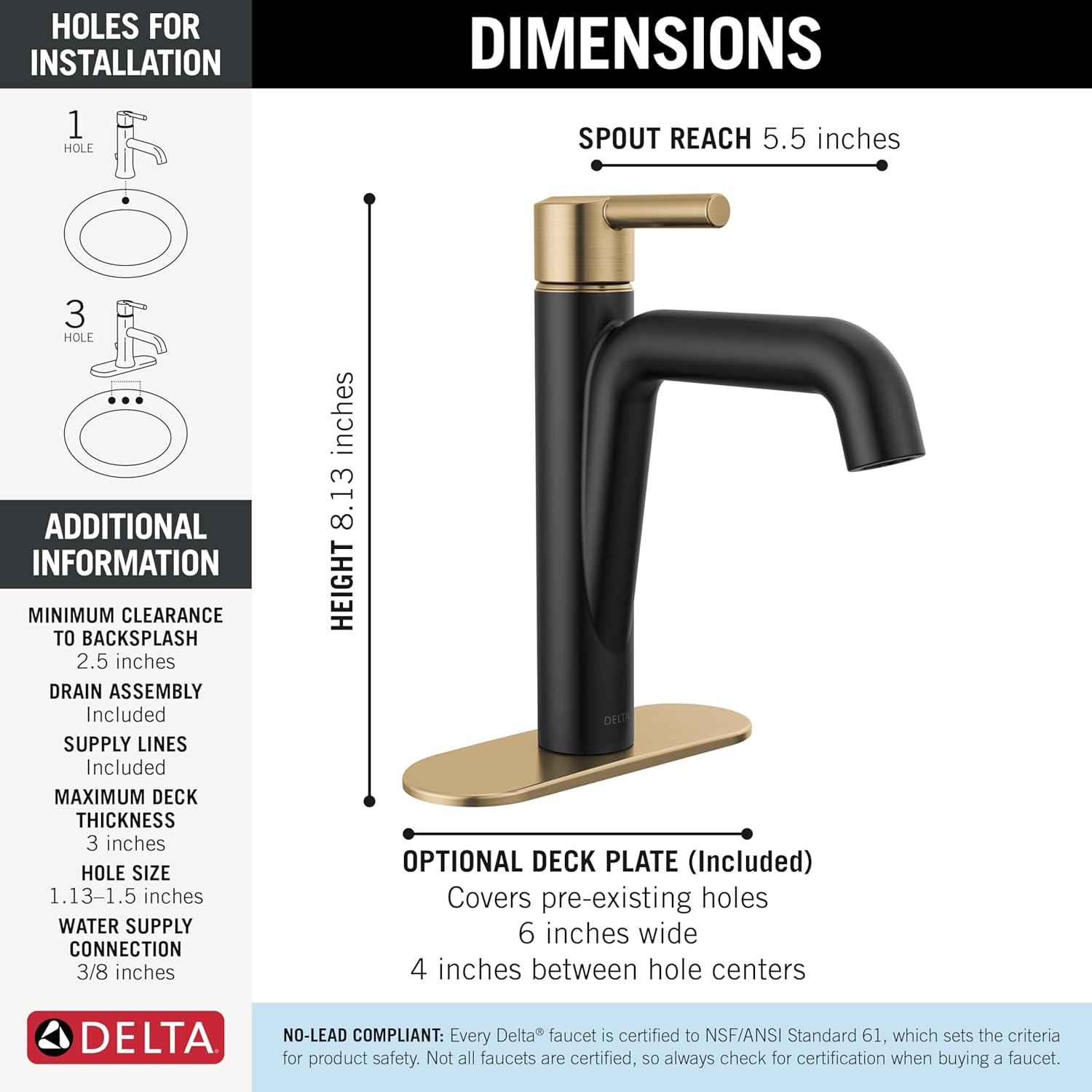 Nicoli Single Hole Bathroom Faucet with Drain Assembly, Single Handle Bathroom Sink Faucet