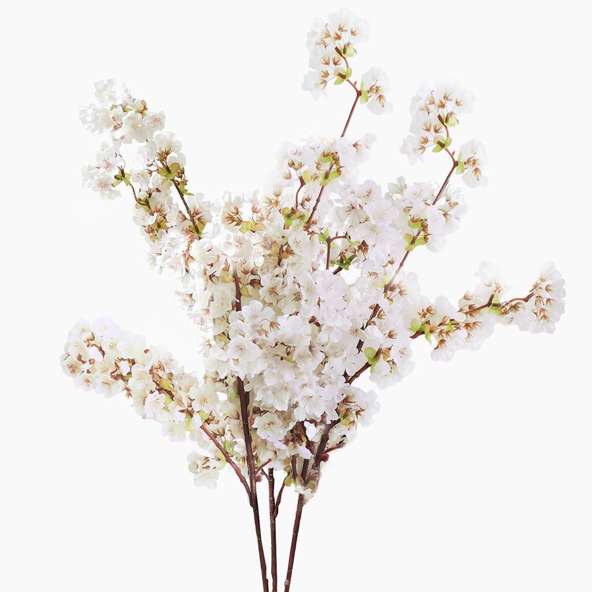 Tkrady Boutique Silk Cherry Blossom Branches, Artificial Cherry Blossom Tree Stems Cherry Flowers Vase Arrangements for Wedding Home Decor, Set of 3