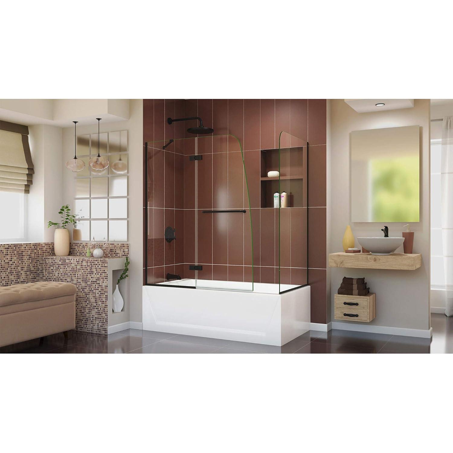 Aqua Ultra Frameless Matte Black Tub Door with Return Panel