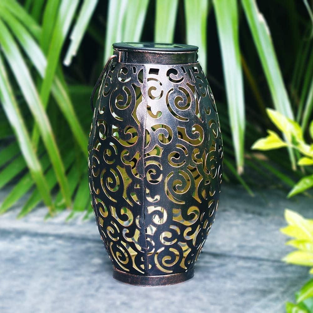 Bronze Solar LED Lantern with Handle and Hollowed Pattern