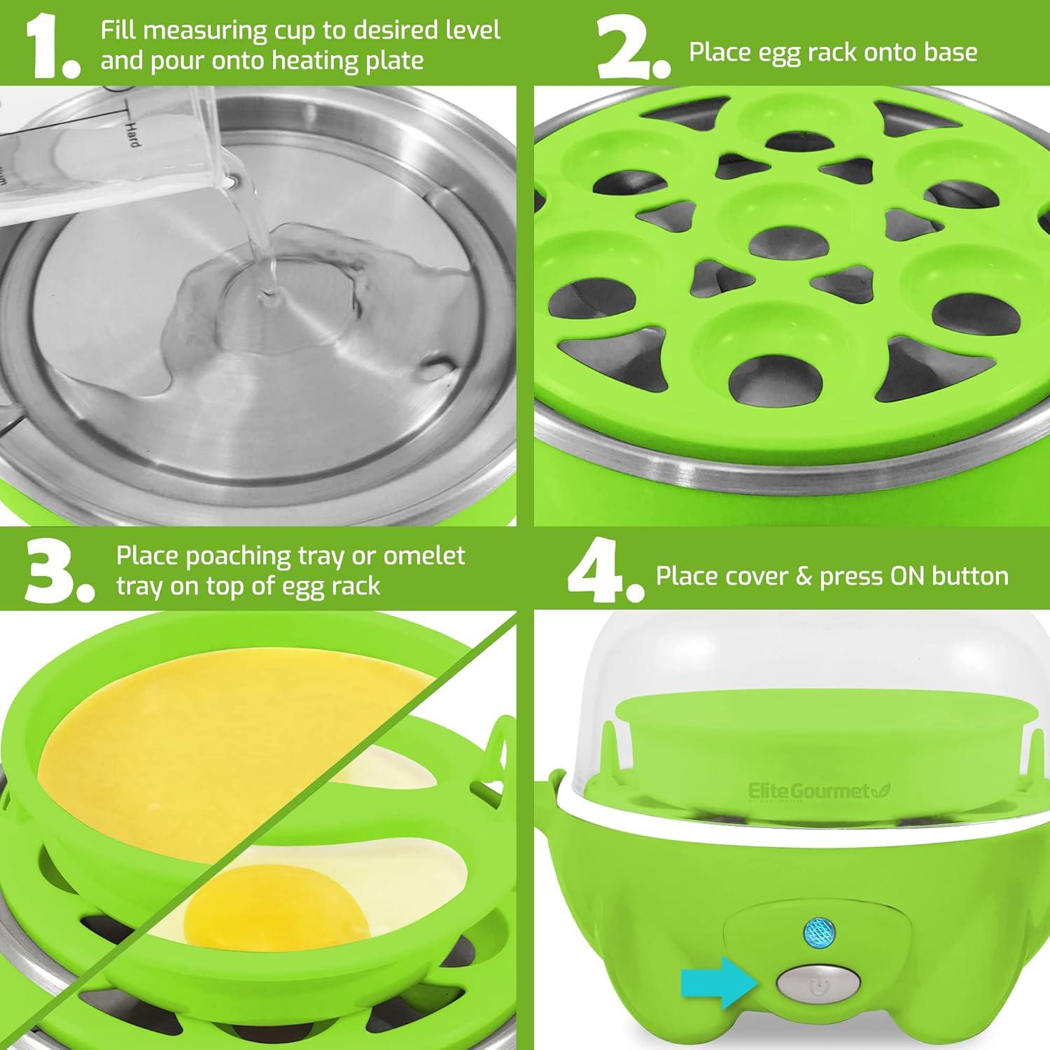 Elite Cuisine EGC-007G Automatic Easy 7-Egg Cooker, Green
