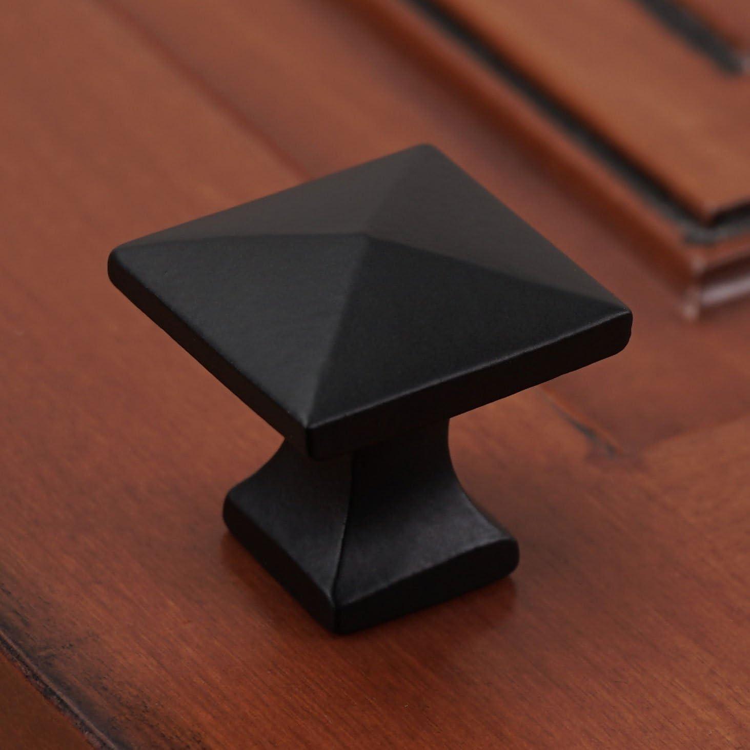 Matte Black Square Iron Cabinet Knob with Mounting Hardware