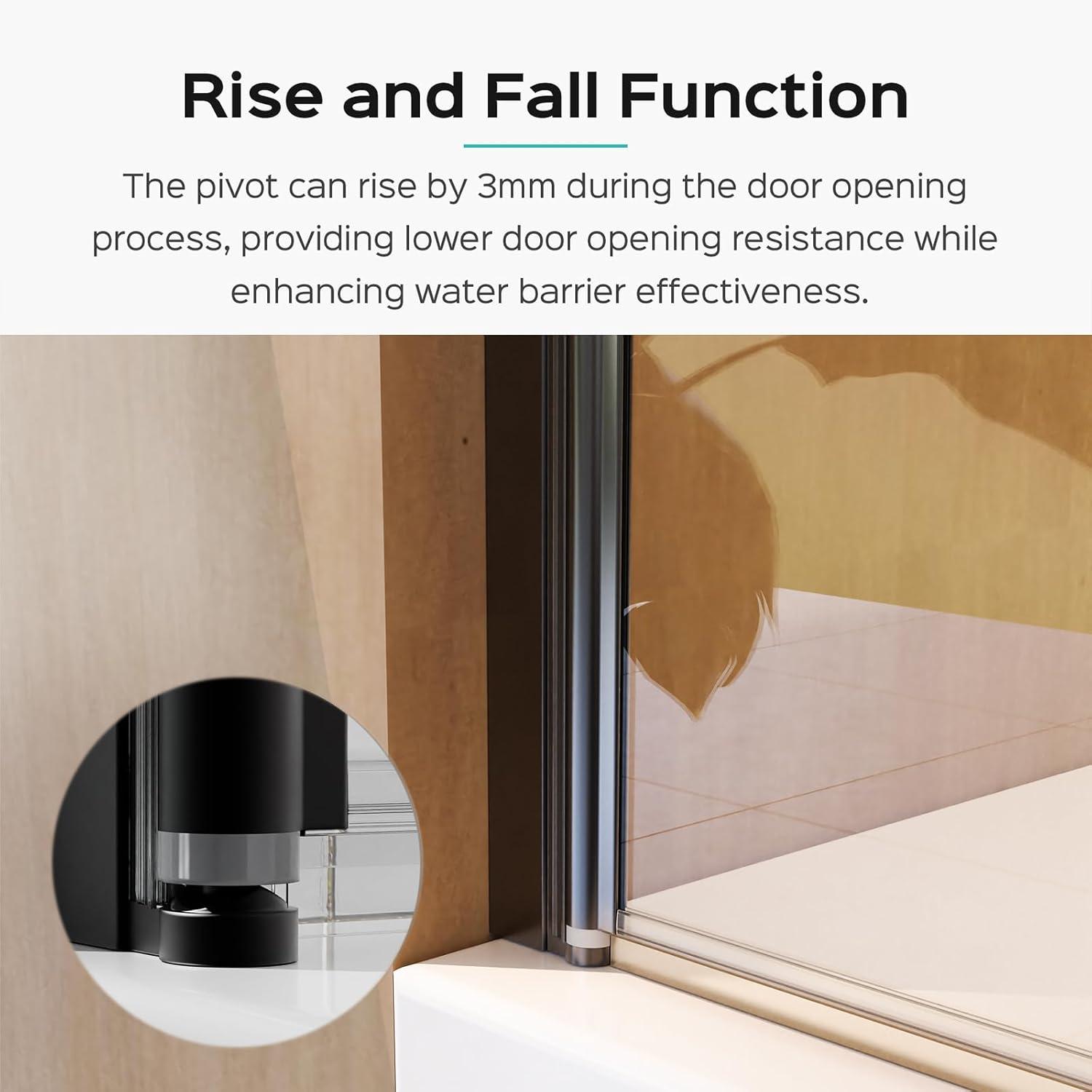 31"W x 55"H Frameless Folding Pivot Shower Tub Door Reversible Installation