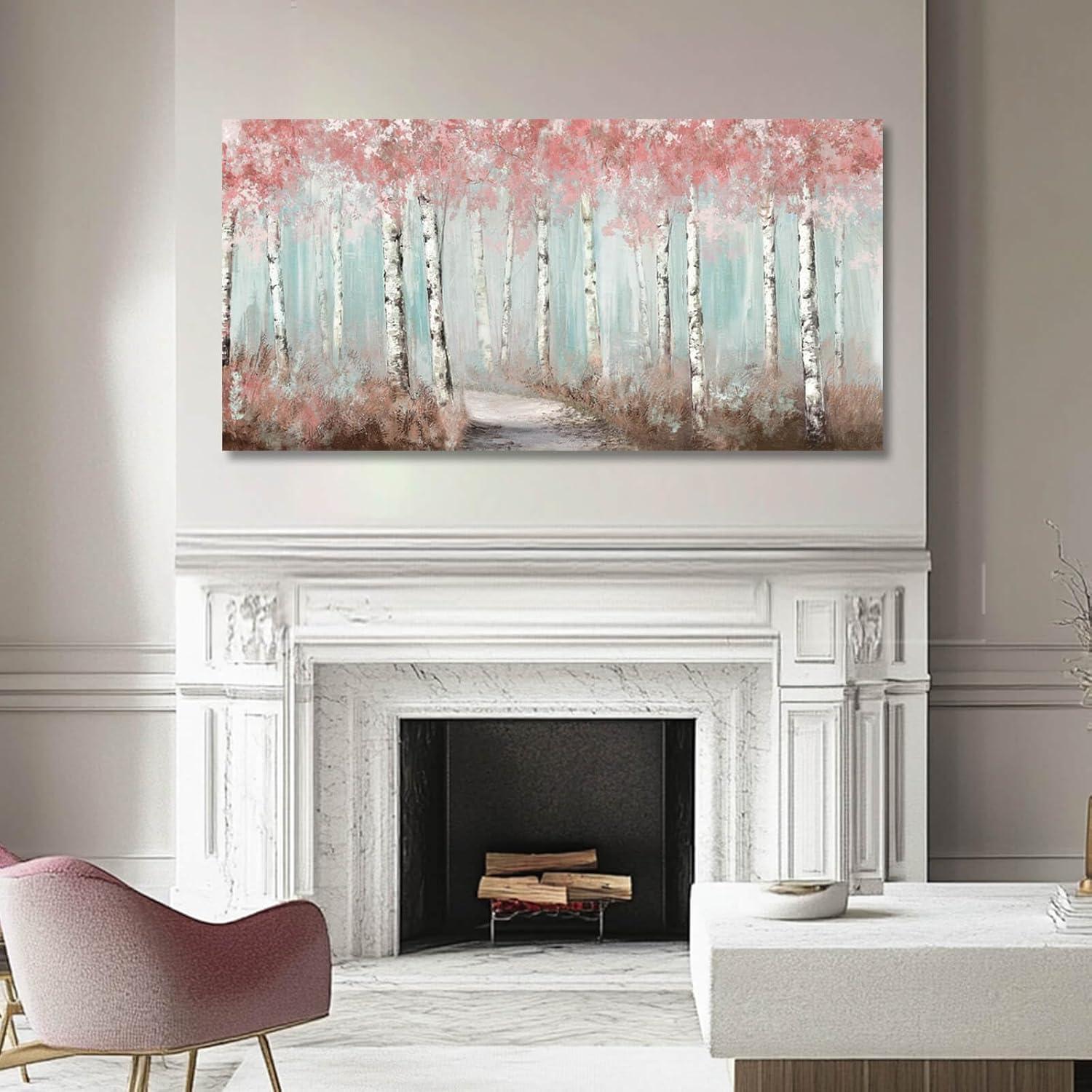 Botanical Wall Art for Girls Room Pink Tree Wall Decor Plant Pictures Wall Art Bedroom Decor for Women Graffiti Wall Paintings Living Room Home Decoration 20"x 40"