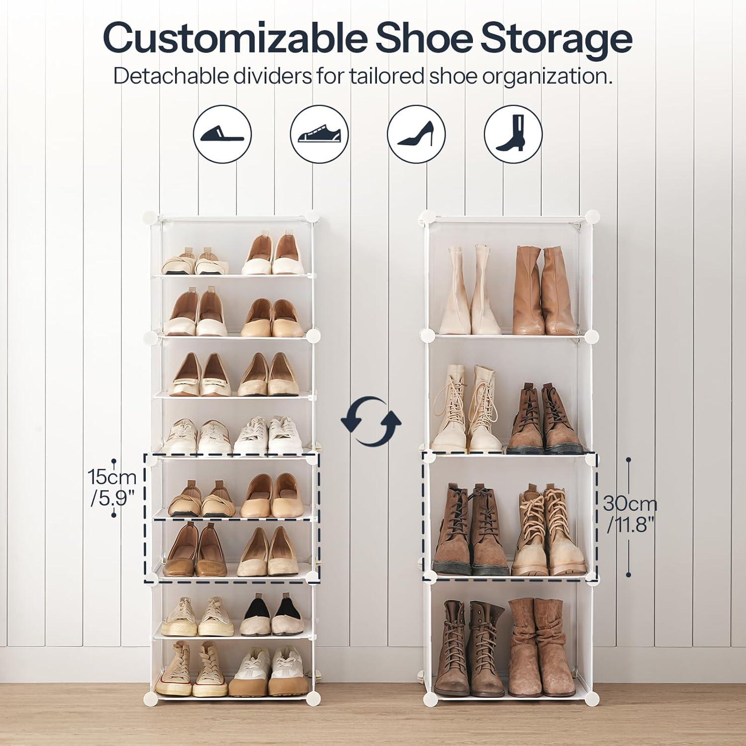 White 10-Cube Modular Shoe Organizer with Doors